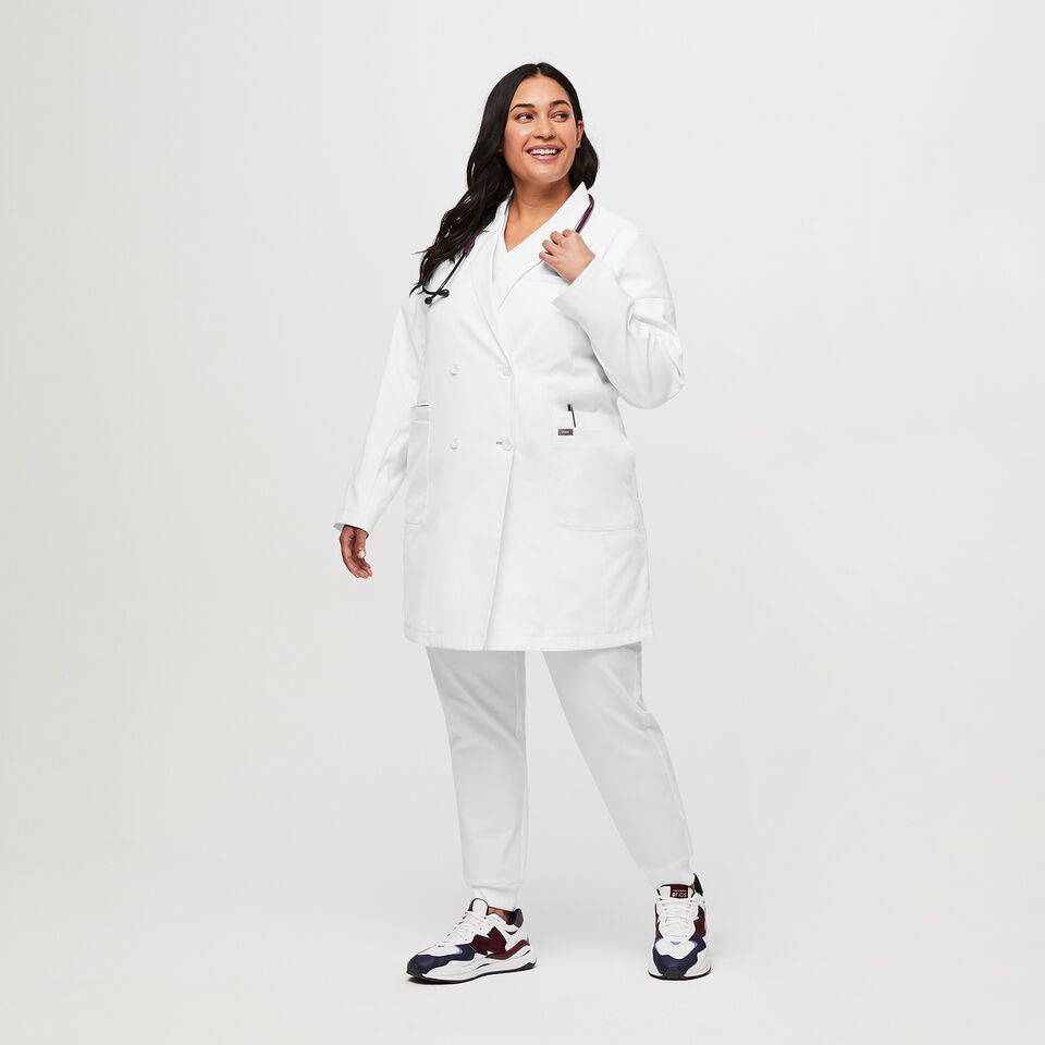 FIGS Womens Optic White Double Breasted Lab Coat