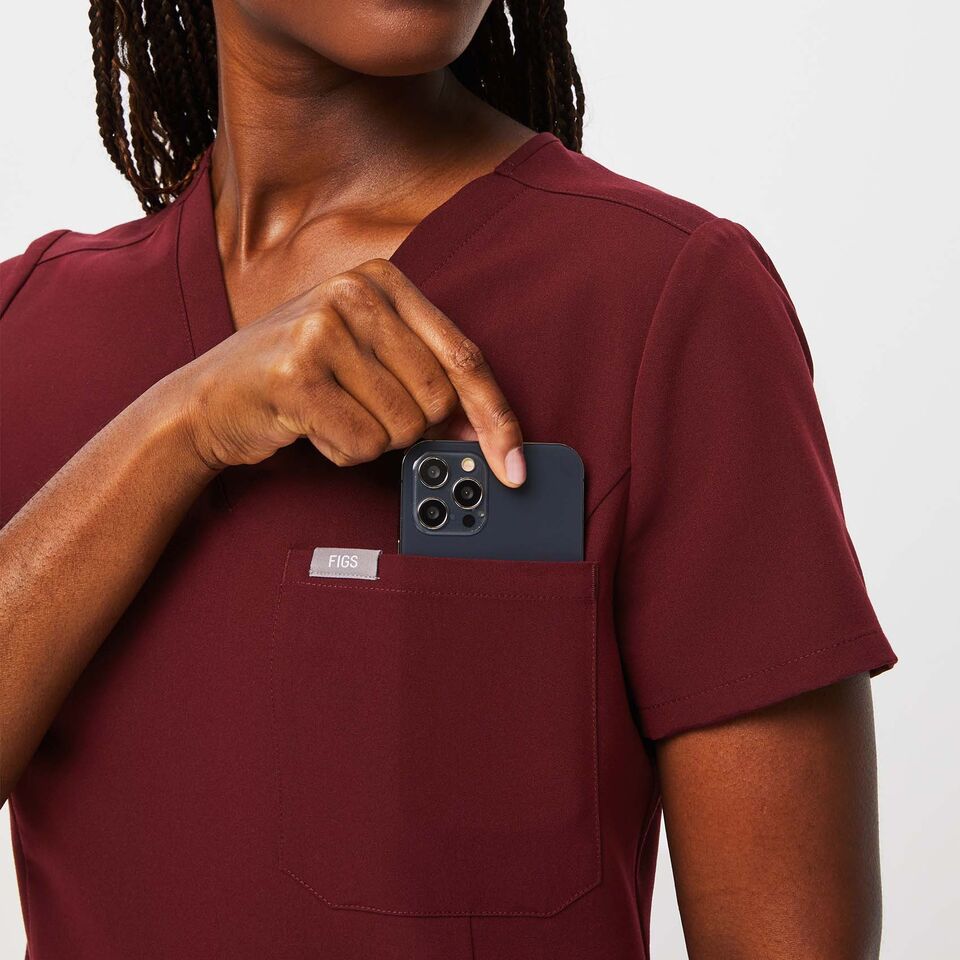 Women’s Slim Catarina OnePocket Scrub Top™ Burgundy · FIGS