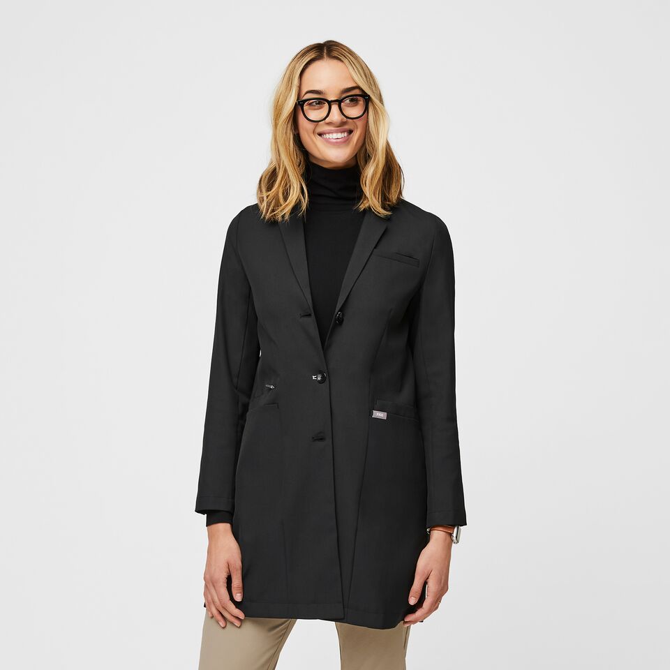 Women s Bellevue Long Lab Coat Black FIGS