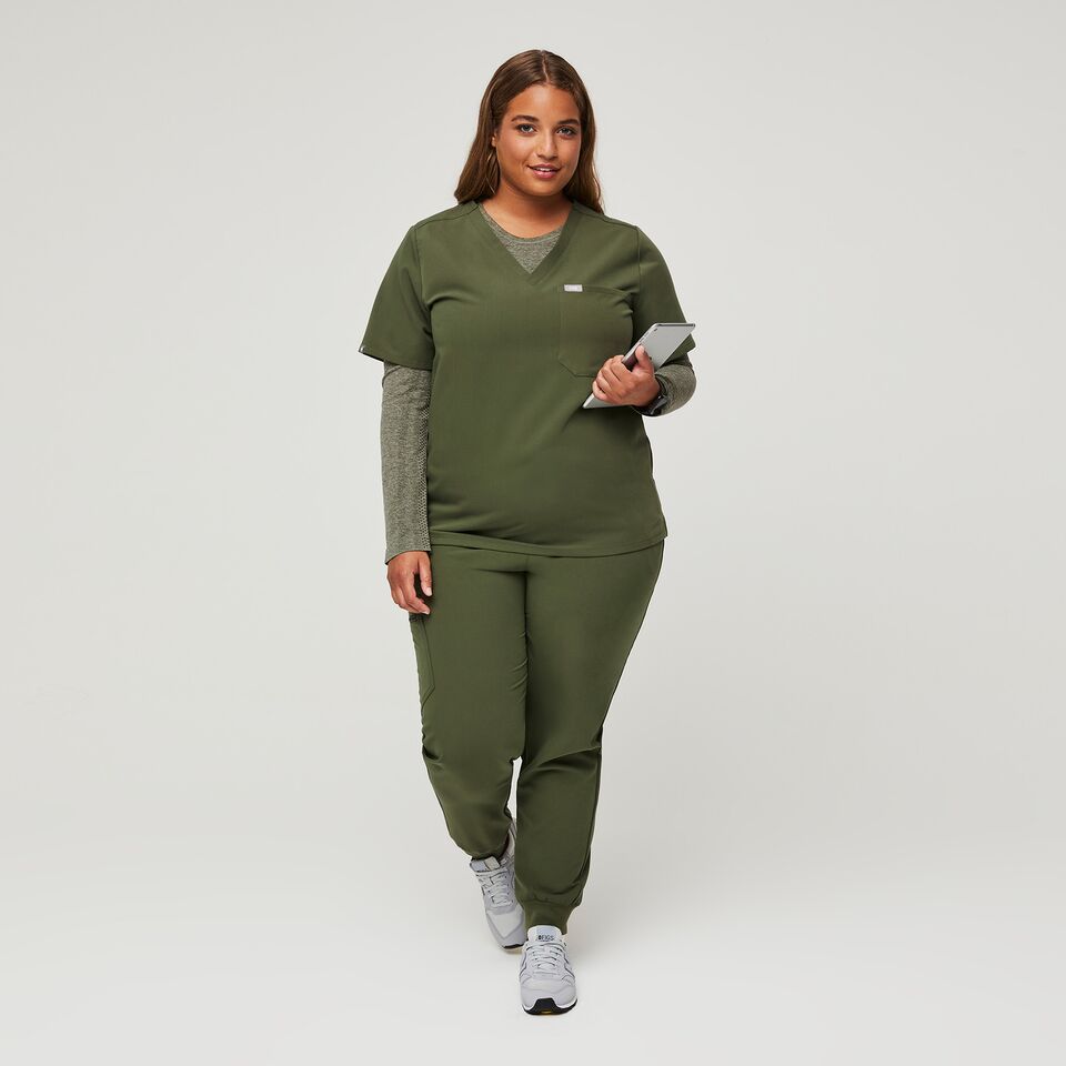 Women's Zamora High Waisted Jogger Scrub Pants - Dark Olive · FIGS