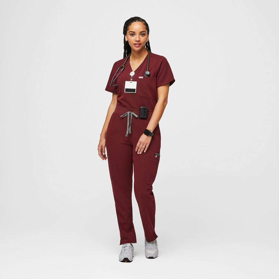 Women’s High Waisted Yola™ Skinny Scrub Pants - Burgundy · FIGS