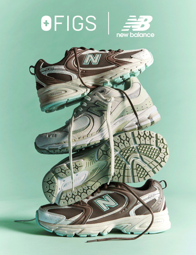 The FIGS | New Balance 530 in perfectly balanced earth tones—all-day comfort and support in lockstep.