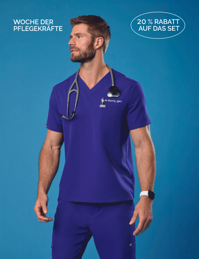 Ein Oberteil. Eine Hose. Ein Match, das in der Medizin gemacht wurde. Hol dir unser Bestseller-OP-Set mit 20 % RABATT während der Woche der Pflegekräfte.