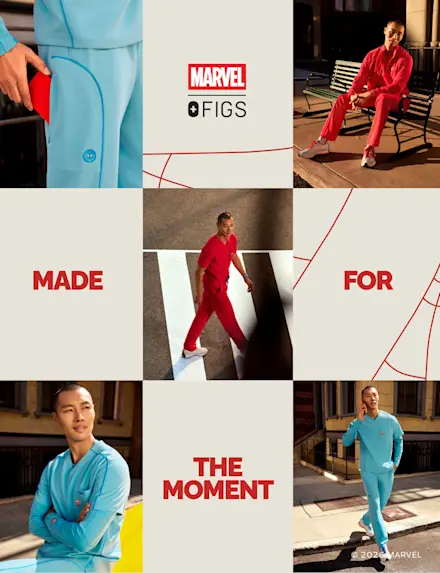 The Marvel | FIGS Spider-Man Collection in NEW Mauritius Blue and Hibiscus. Saving lives and slingin’ webs? All in a day’s work.