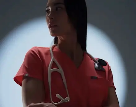 Video showcasing healthcare professionals wearing FIGS styles in Purple Haze and Fireside, highlighting new and best-selling scrubs and accessories.