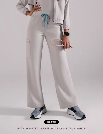 HIGH WAISTED ISABEL WIDE LEG SCRUB PANTS