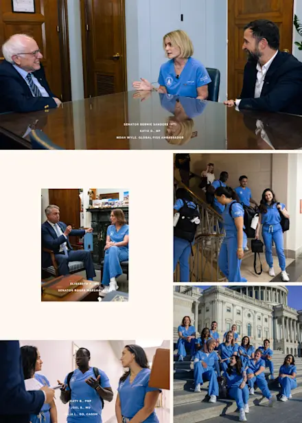 Healthcare professionals, lawmakers, and FIGS Global Brand Ambassador Noah Wyle meet on Capitol Hill and gather outside the U.S. Capitol during a healthcare advocacy event.