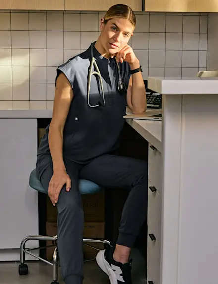DARK HARBOR—Now On Call Year-Round. Meet the new mainstay. Our best-selling scrubs are now available in Dark Harbor 24/7, 365.