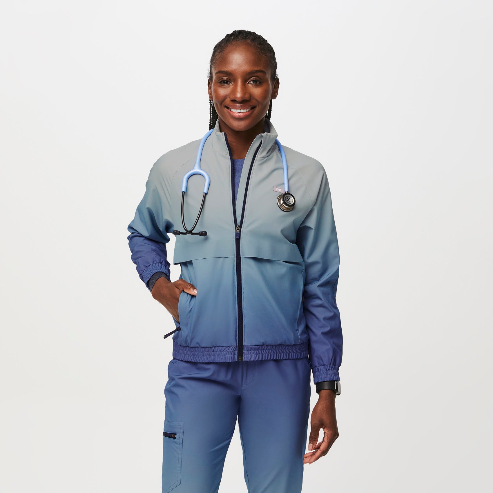 Women’s Sydney FREEx™ Scrub Performance Jacket Ombre Ocean Mist · FIGS