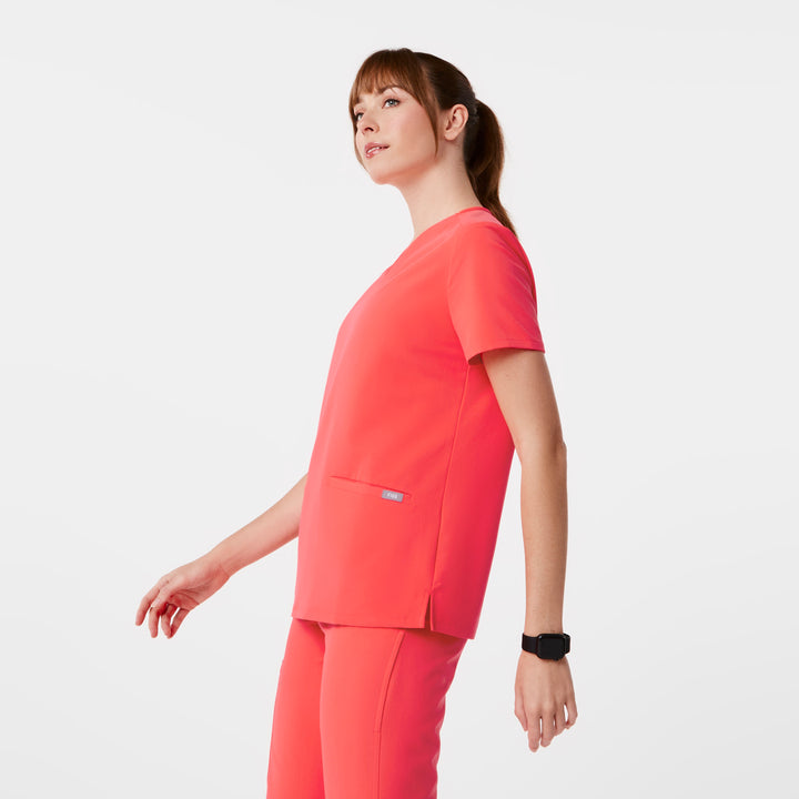 Women's Casma ThreePocket Scrub Top™ Fiery Coral · FIGS