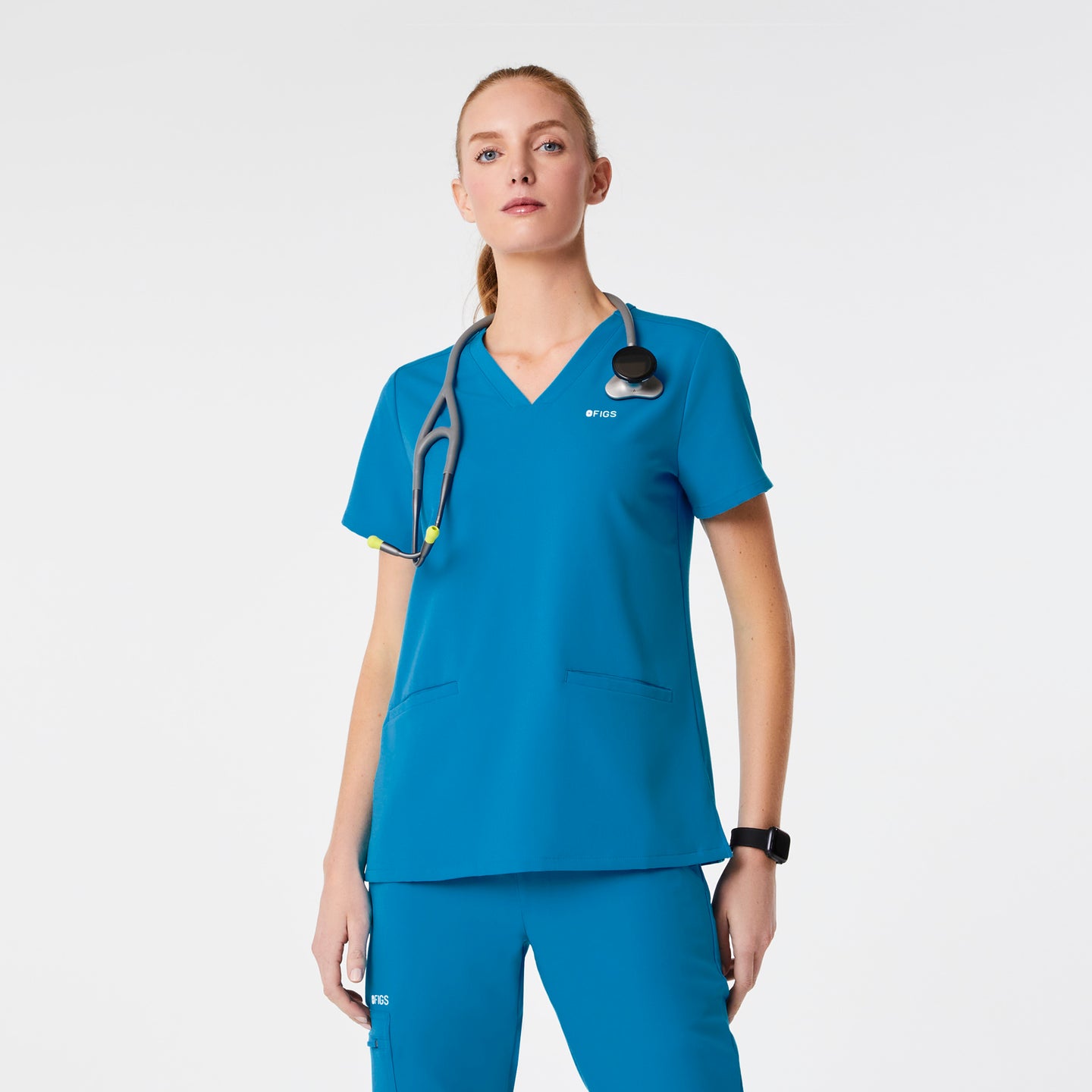 Women's Casma ThreePocket Scrub Top™ Extreme Blue · FIGS