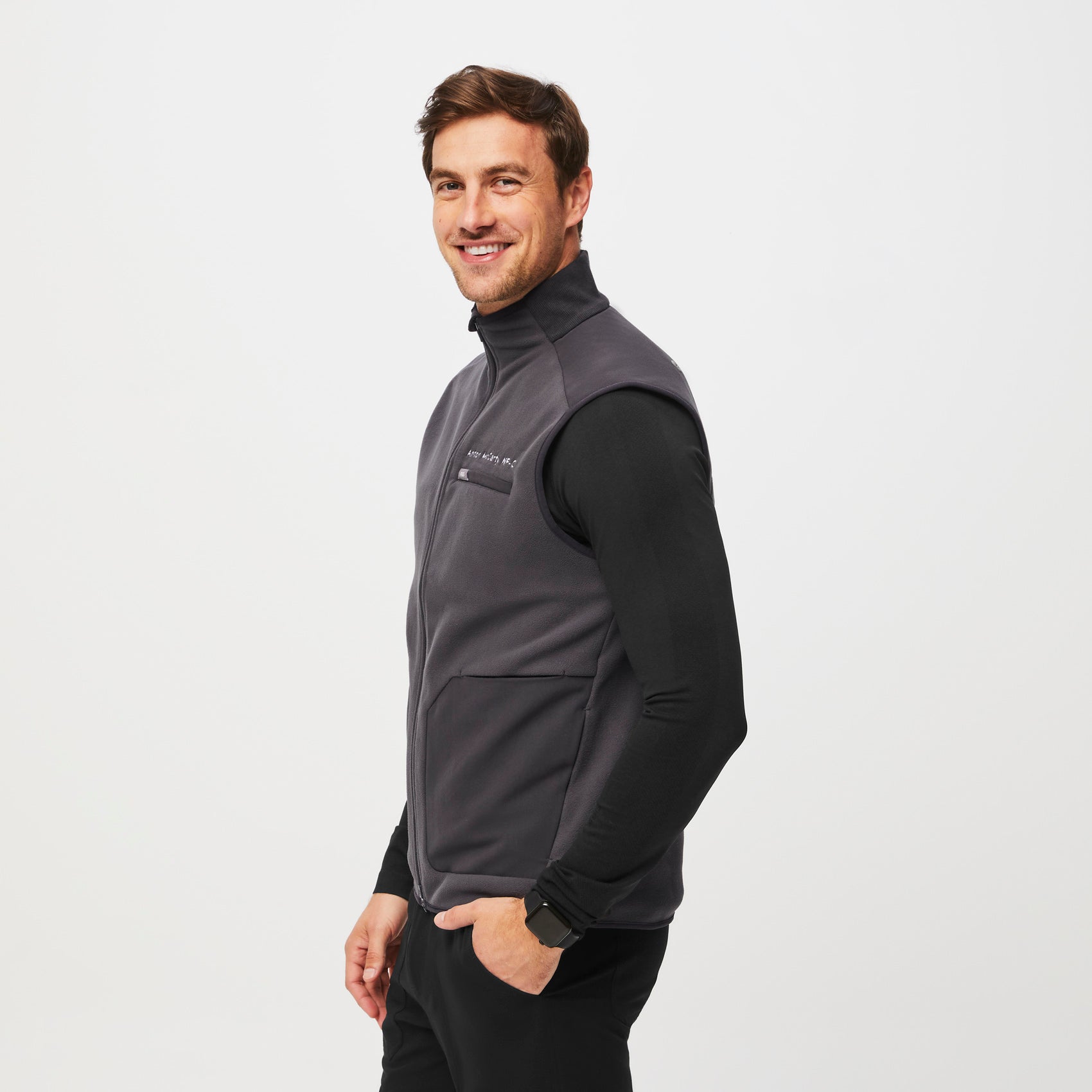 Men's OnShift Fleece Vest™ Deep Charcoal · FIGS