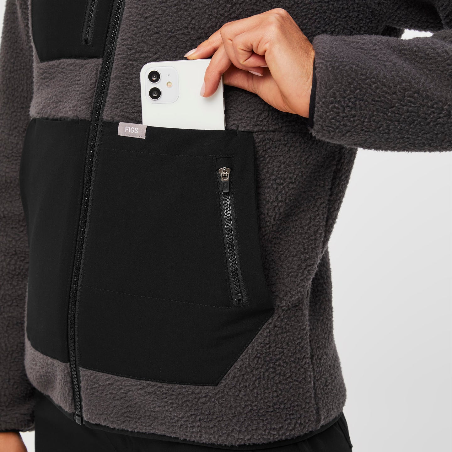 Women’s OnShift Sherpa Jacket™ Dark Charcoal · FIGS