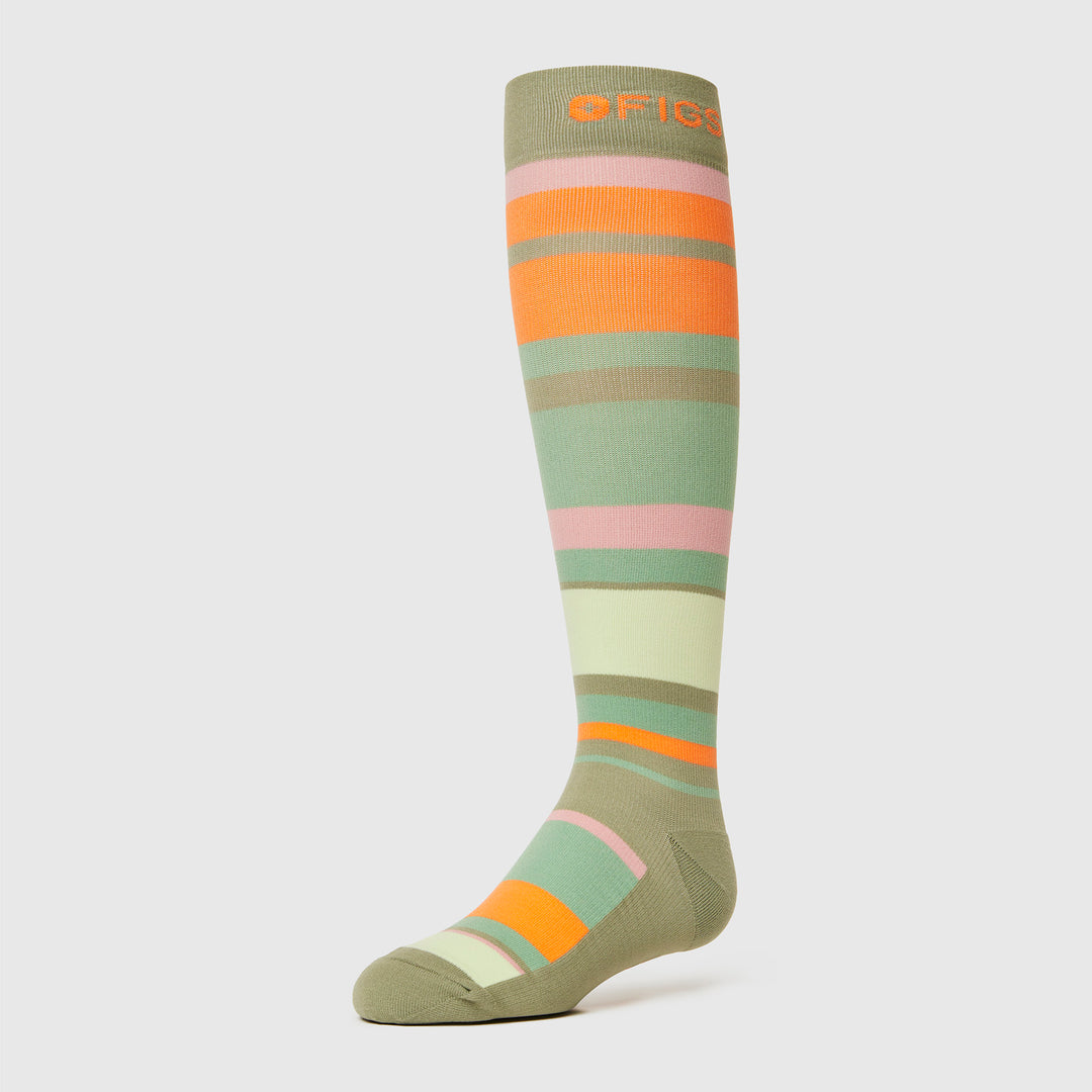 Women's Multi Stripe Compression Socks Stripe/Heather Olive · FIGS