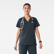 Blusa de uniforme médico con tres bolsillos para mujer