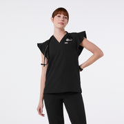 Casaca de uniforme médico con mangas volantes Natal para mujer