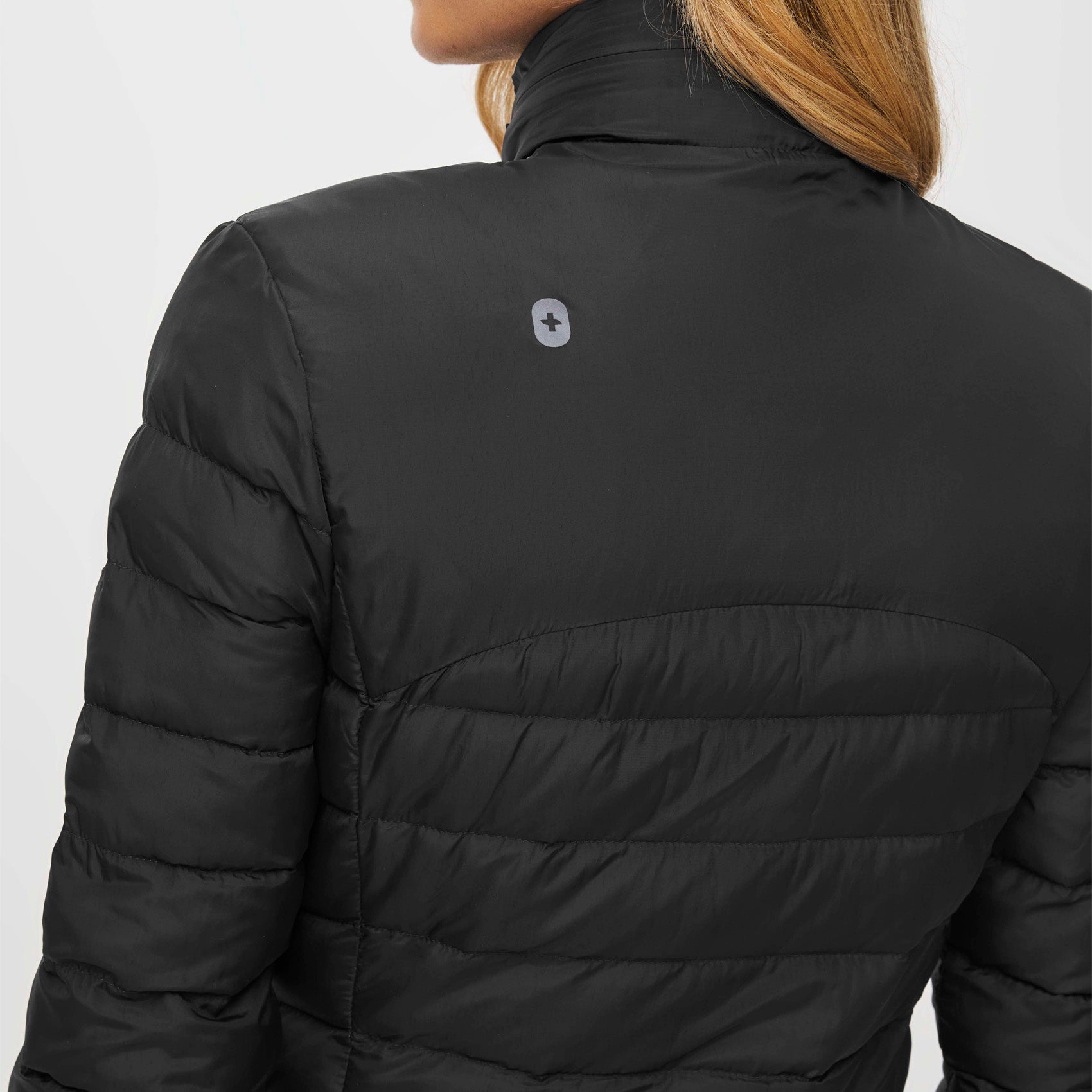 Black Logo-patch packable quilted down jacket