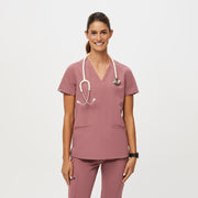 Blusa de uniforme médico con tres bolsillos para mujer