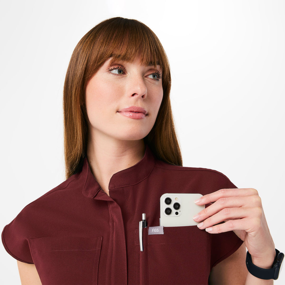 Women’s Rafaela Cargo ScrubJumpsuit™ Burgundy · FIGS