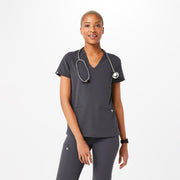 Blusa de uniforme médico con tres bolsillos para mujer