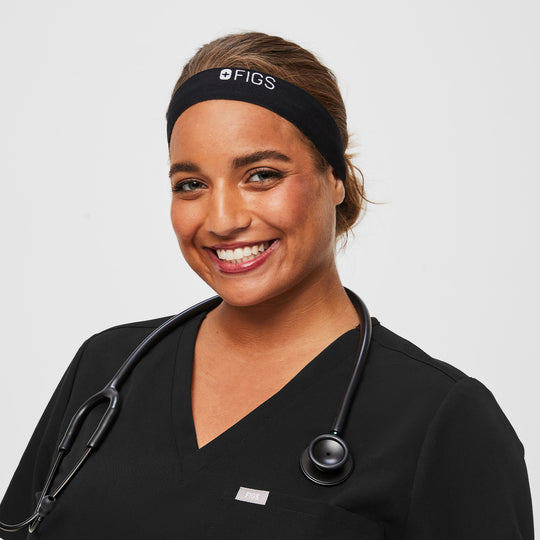 Elastic Headband with Buttonholes Black · FIGS