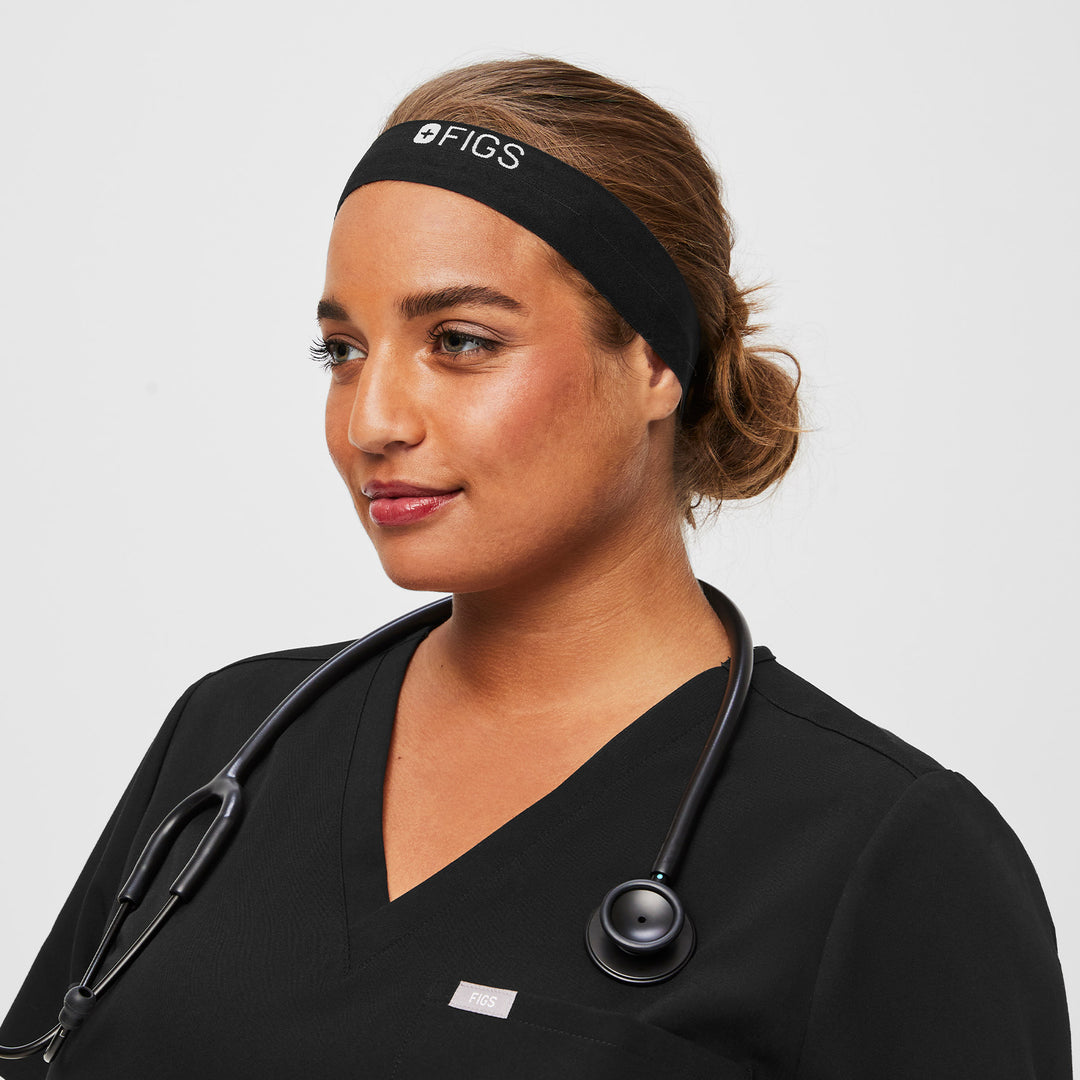 Elastic Headband with Buttonholes Black · FIGS