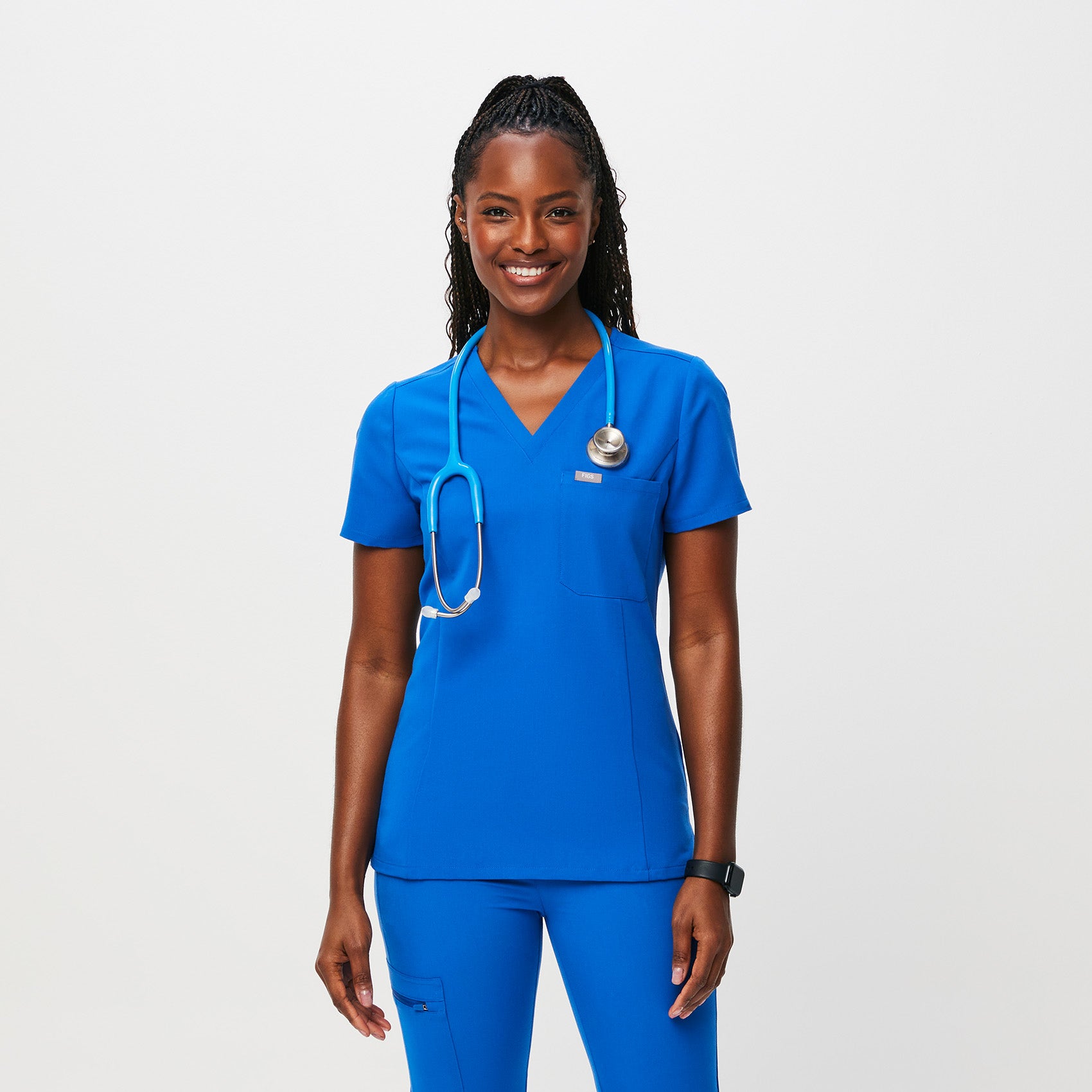 Women s Slim Catarina One Pocket Scrub Top Royal Blue FIGS