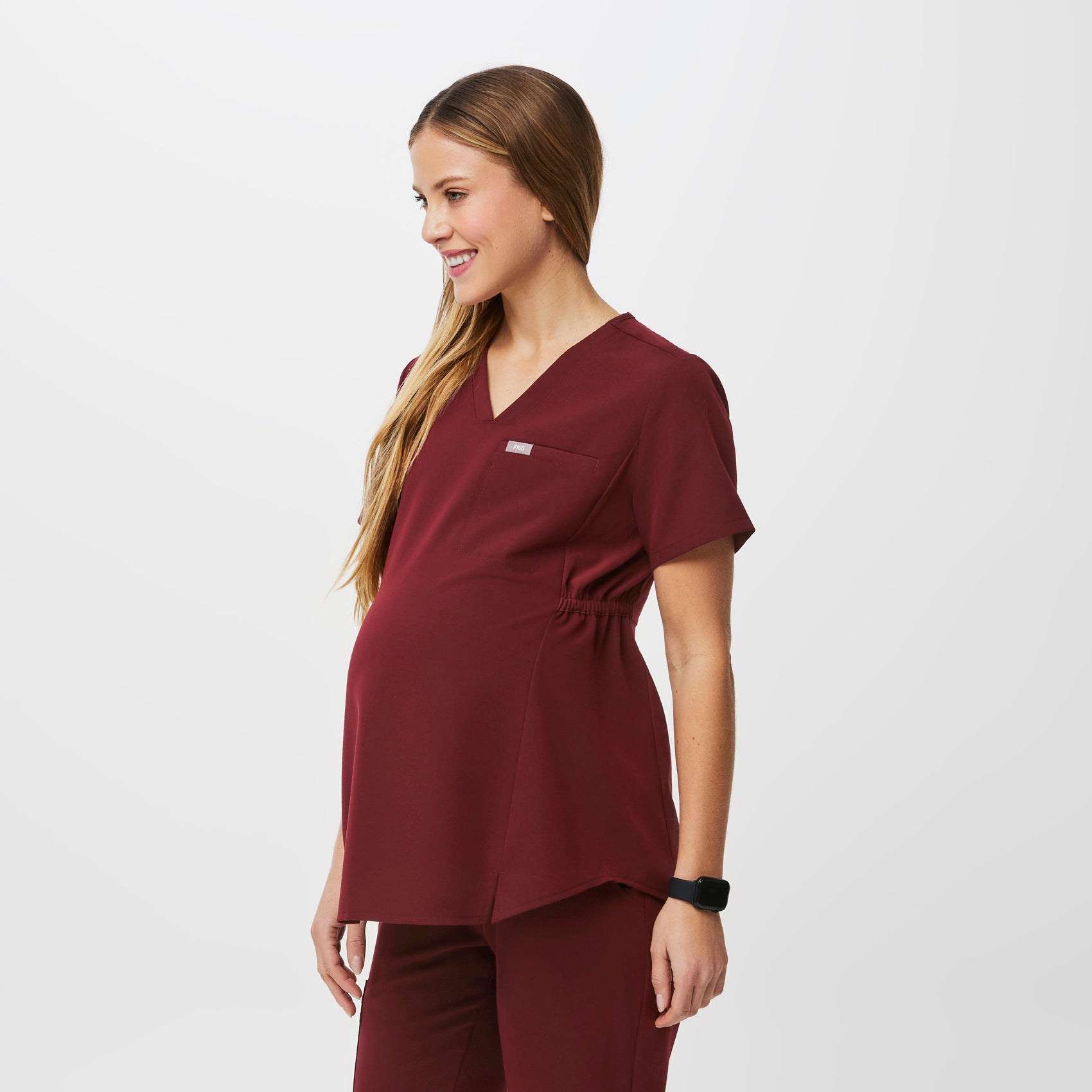 Women’s Octavia Maternity Scrub Top Burgundy · FIGS