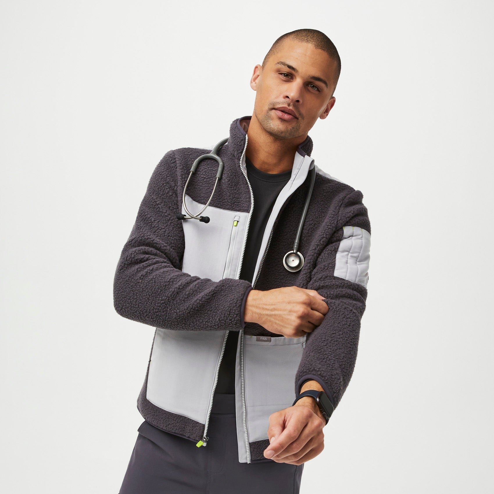 Veste en sherpa On Shift pour hommes Anthracite FIGS