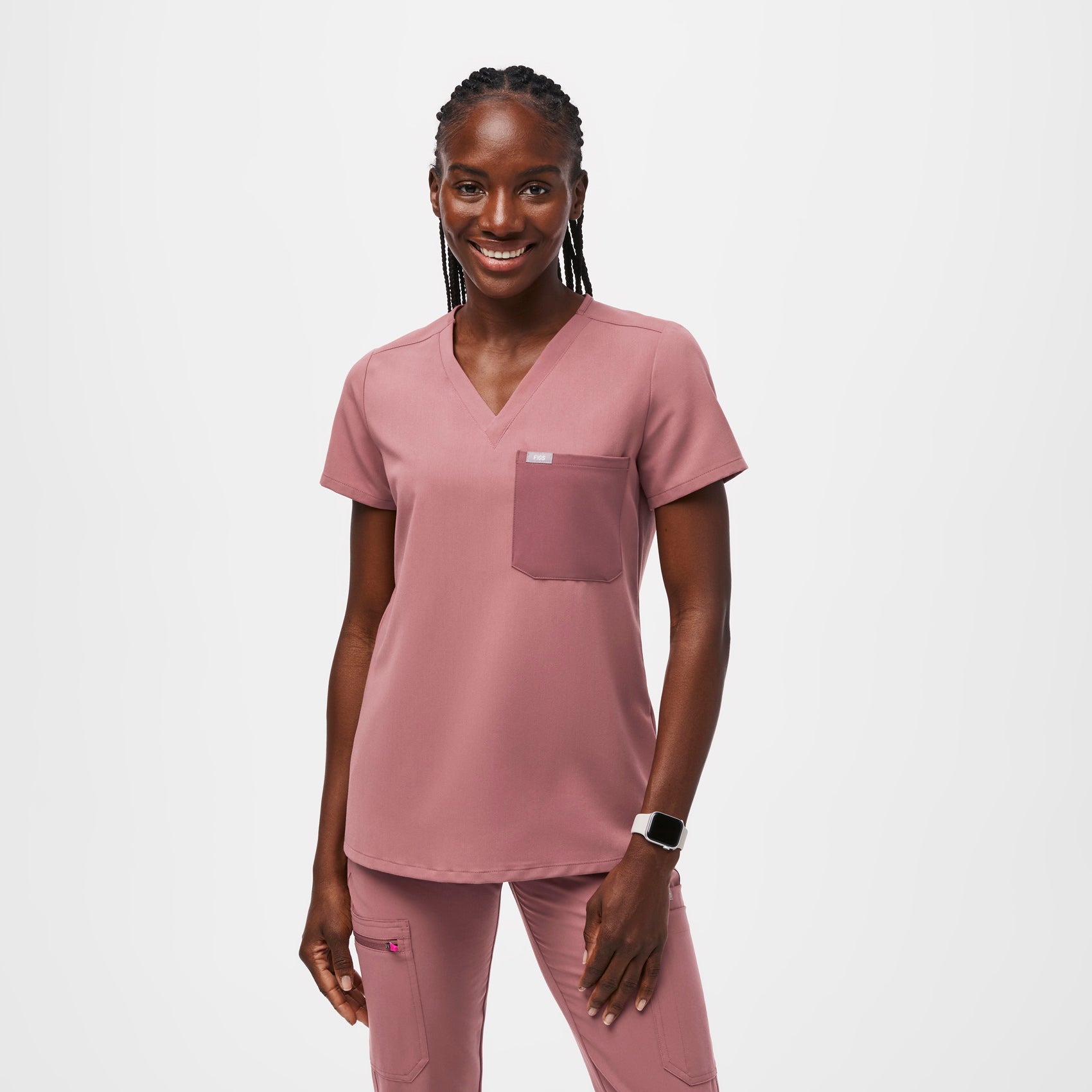 Women's Catarina One-Pocket Scrub Top™ - Mauve/Dark Mauve · FIGS