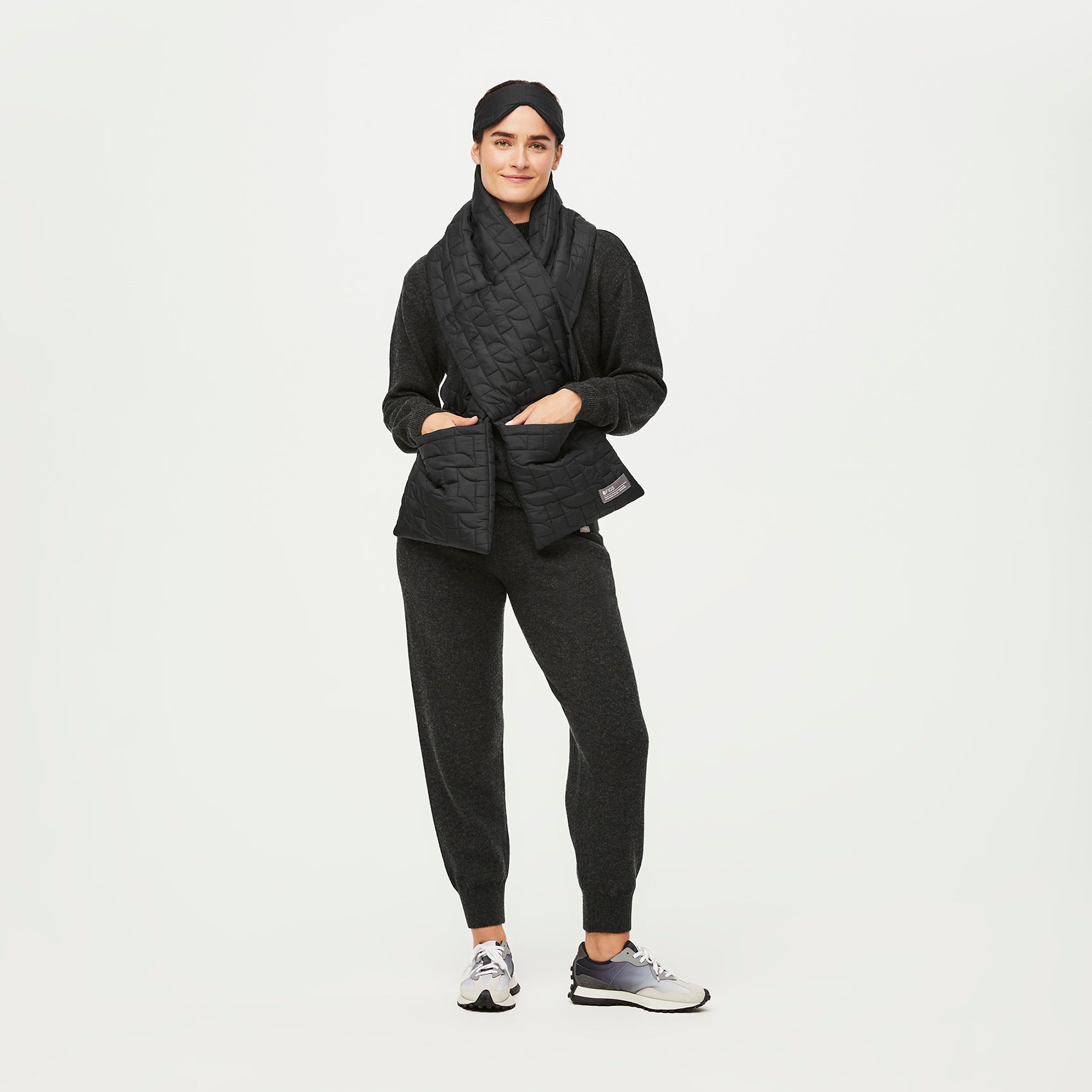 Quilted Puffer Scarf Eye Mask Black FIGS