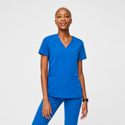 Blusa de uniforme médico con tres bolsillos para mujer