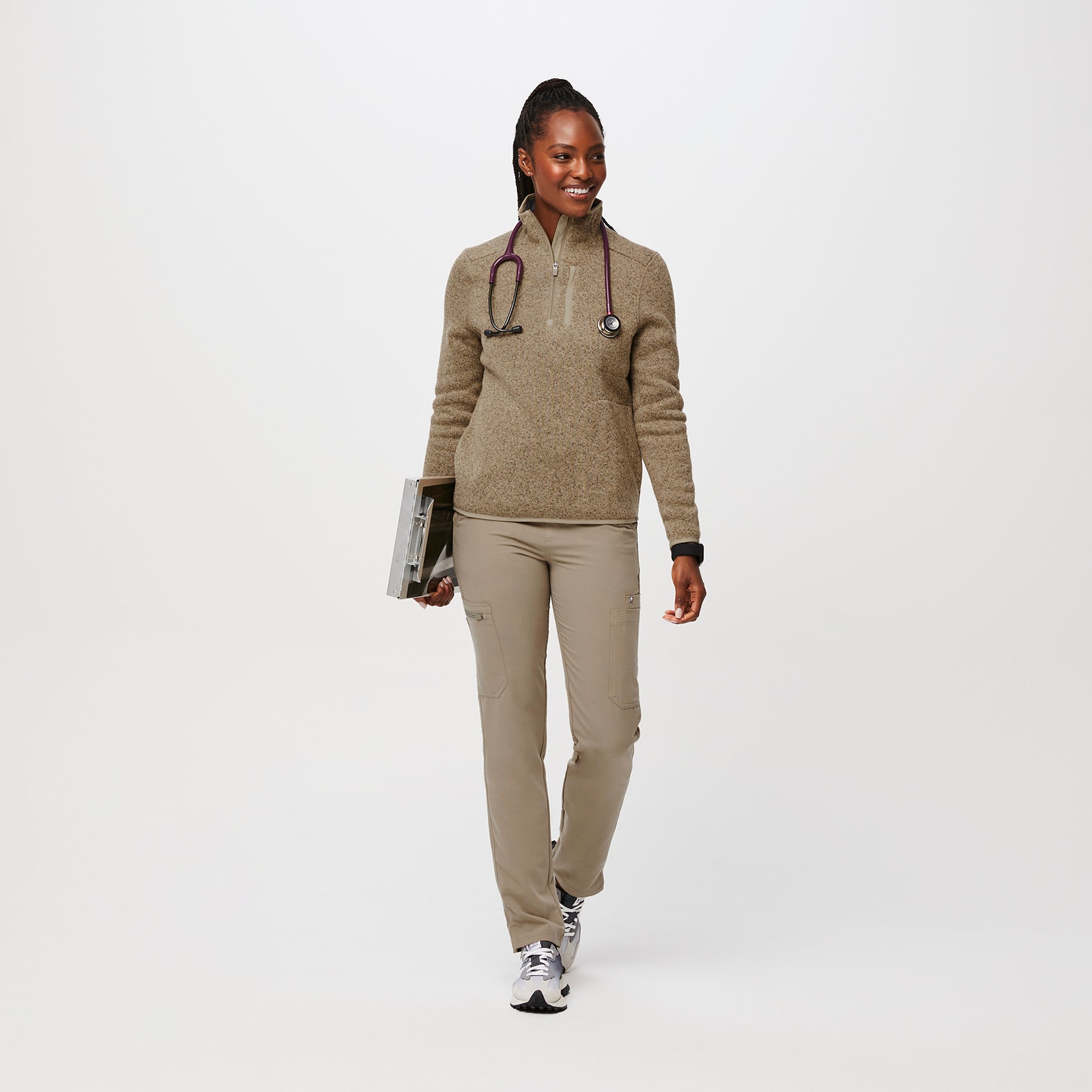 Women's On-Shift™ ¼ Zip Sweater Knit - Heather Latte · FIGS